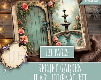 Secret Garden Junk Journal Kit | Vintage Colorful Botanical Printable Pages | Floral Ephemera Tags, Shabby Chic Journal Paper