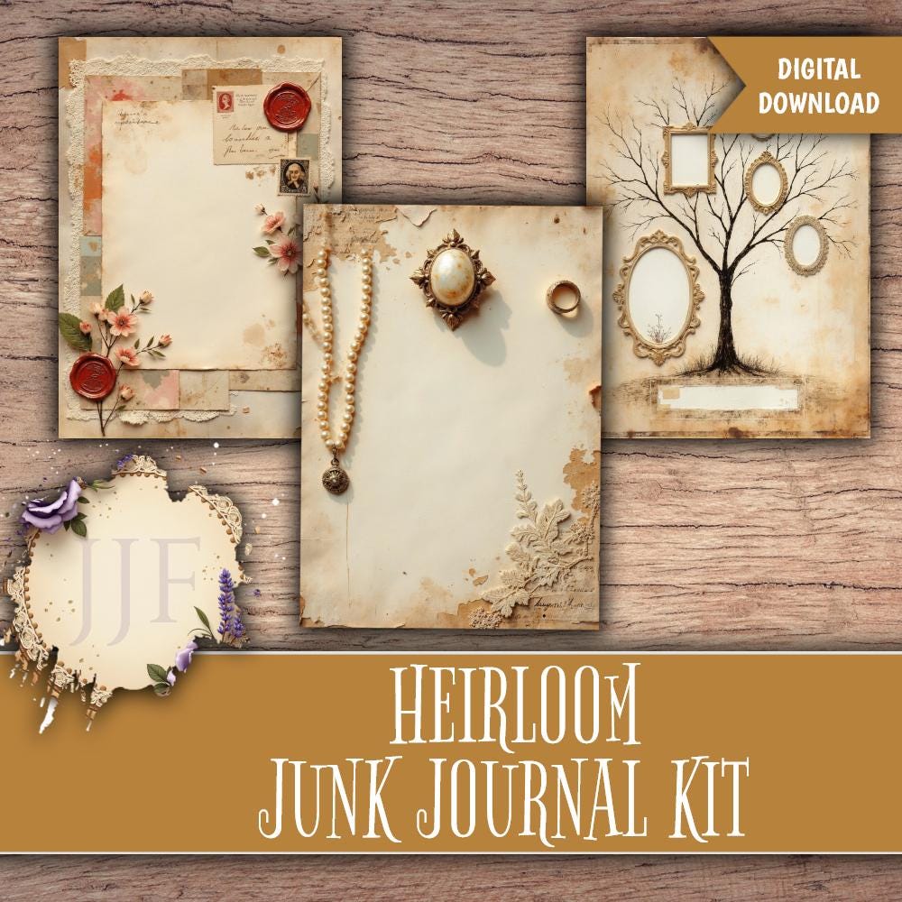 Heirloom Junk Journal Kit | Vintage Printable Pages + Ephemera Mega ...