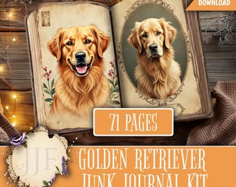 Kit diario di Golden Retriever / Pagine stampabili e materiale effimero con cani vintage / Cuccioli, schede botaniche, frammenti di foto / Carta per album