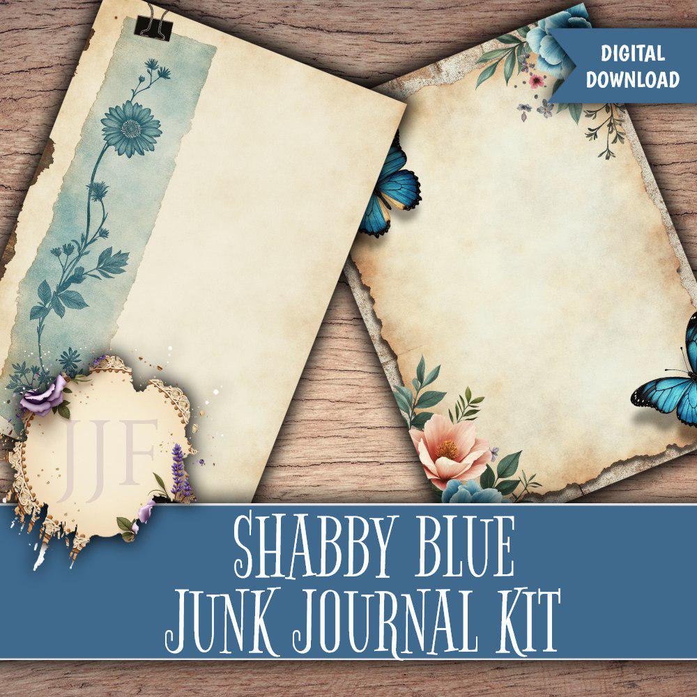 Blue Junk Journal Kit Printable | Vintage Shabby Chic Blue Journal ...