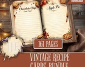 Vintage Recipe Cards Bundle | Editable Recipe Card Set, Family Recipe Cards, Shabby Chic Kitchen Cards