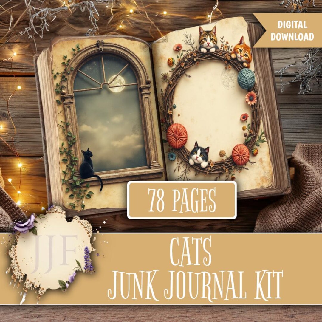 Rustic Cats Junk Journal Printable Kit | Vintage Cat Pages + Ephemera ...