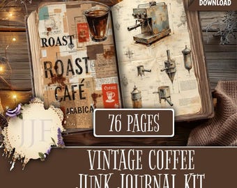 Coffee Junk Journal Kit | Vintage Coffee Junk Journal, Coffee and Books Junk Journal, Coffee Shop Junk Journal Printable Ephemera
