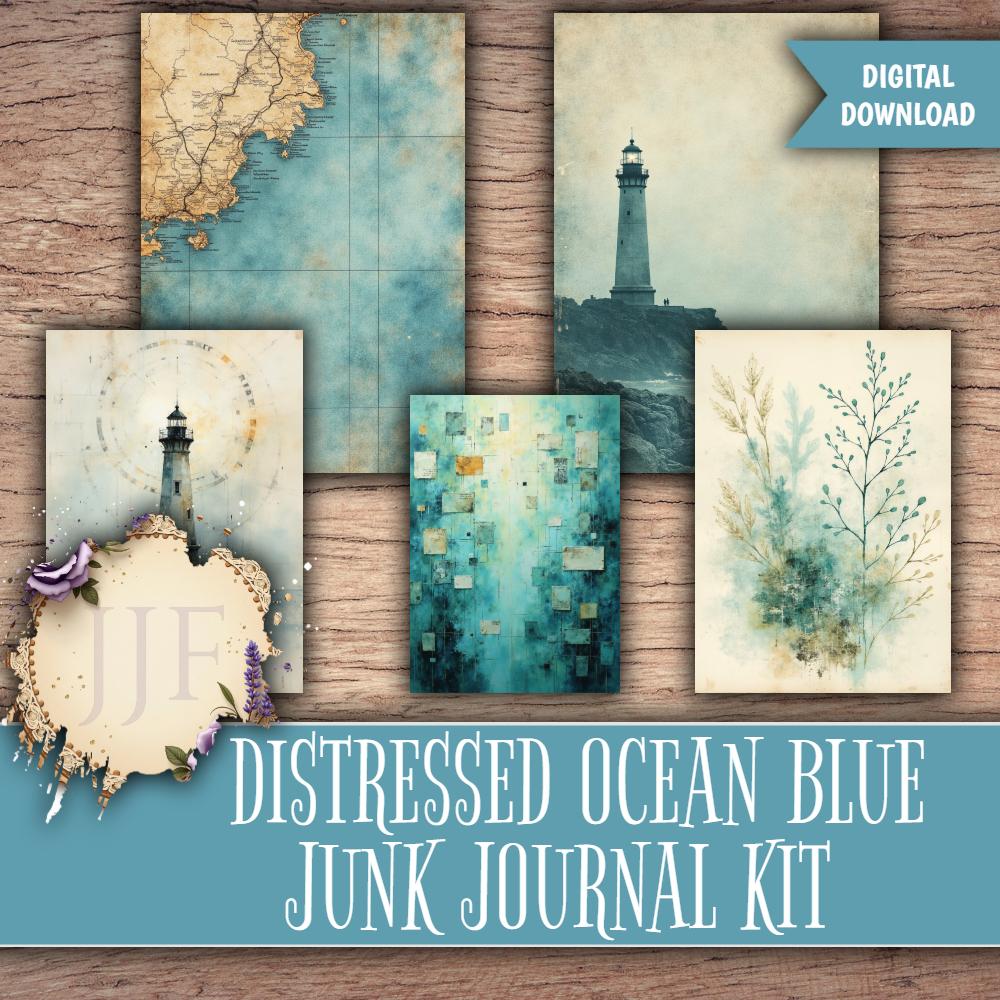 Distressed Ocean Blue Junk Journal Kit | Vintage Nautical Pages ...