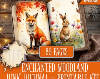 Woodland Junk Journal Kit | Enchanted Forest Printable Pages & Ephemera | Colorful Animals + Nature Journal