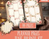 Floral Junk Journal Planner, Feminine Printable Planner Kit, Vintage Planner Pages, Romantic Ephemera Pack, Planner Printable