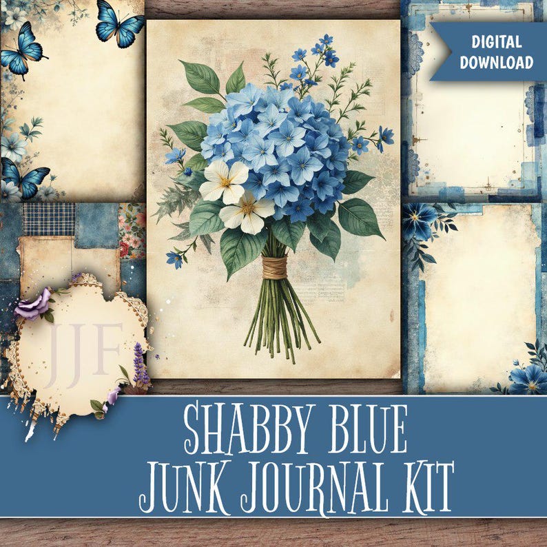 Blue Junk Journal Kit Printable | Vintage Shabby Chic Blue Journal ...