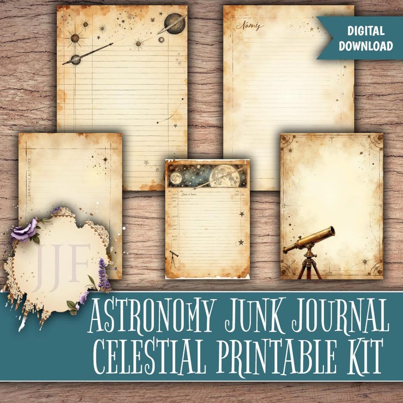 Space Journal Paper Astronomy Junk Journal Kit | Celestial & Galaxy Printable Pages With ...