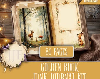 Golden Book Junk Journal Kit | Little Golden Book Style Printable Pages + Ephemera, Vintage Storybook Animals, Retro Kids Journal