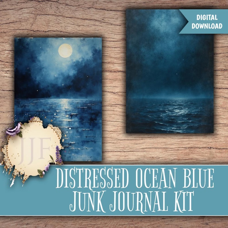 Distressed Ocean Blue Junk Journal Kit | Vintage Nautical Pages ...
