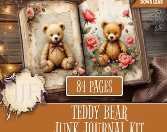 Teddy Bear Junk Journal Kit | Vintage Printable Pages + Ephemera, Cute Nursery Scrapbook Papers, Antique Storybook Teddy, Digital Download