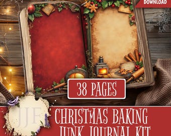 Christmas Baking Junk Journal Kit | 38 Printable Pages + Ephemera | Vintage Christmas Cookbook | Scrapbook Printables | Instant Download