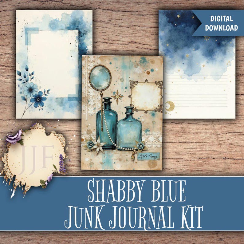 Blue Junk Journal Kit Printable | Vintage Shabby Chic Blue Journal ...