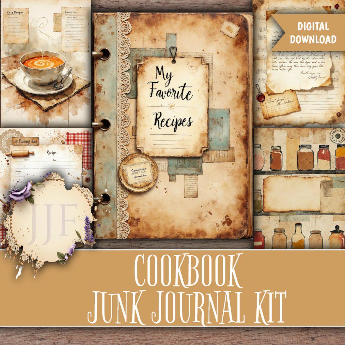 Cookbook Junk Journal Kit Printable | Recipe Journal Pages + Ephemera ...