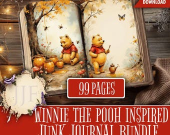 Op Winnie de Pooh geïnspireerde bundel met ongewenste dagboeken, afdrukbare verhalenboekpagina's, benodigdheden voor ongewenste dagboeken, Winnie de Poeh-papier