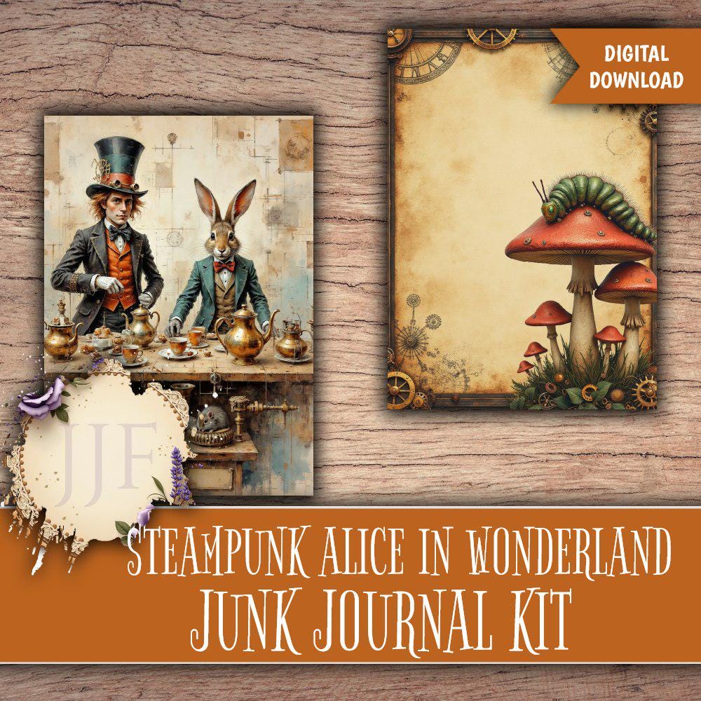 Steampunk Alice in Wonderland Junk Journal Kit Printable | Vintage ...