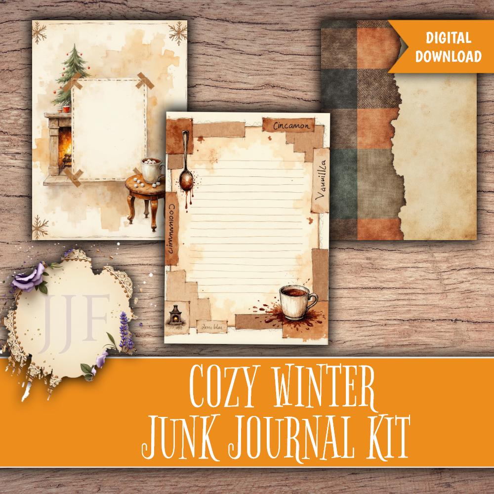 Cozy Winter Junk Journal Kit Printable | Cabin Fireplace Vintage ...