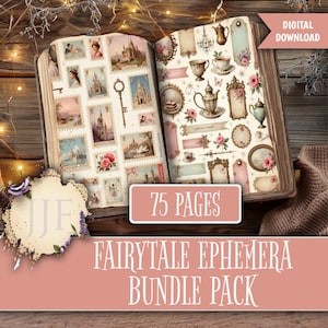 Fairytale Ephemera Pack | Printable Junk Journal Tags Tickets Labels, Castle Crown Storybook Ephemera, Vintage Royal Collage Sheets
