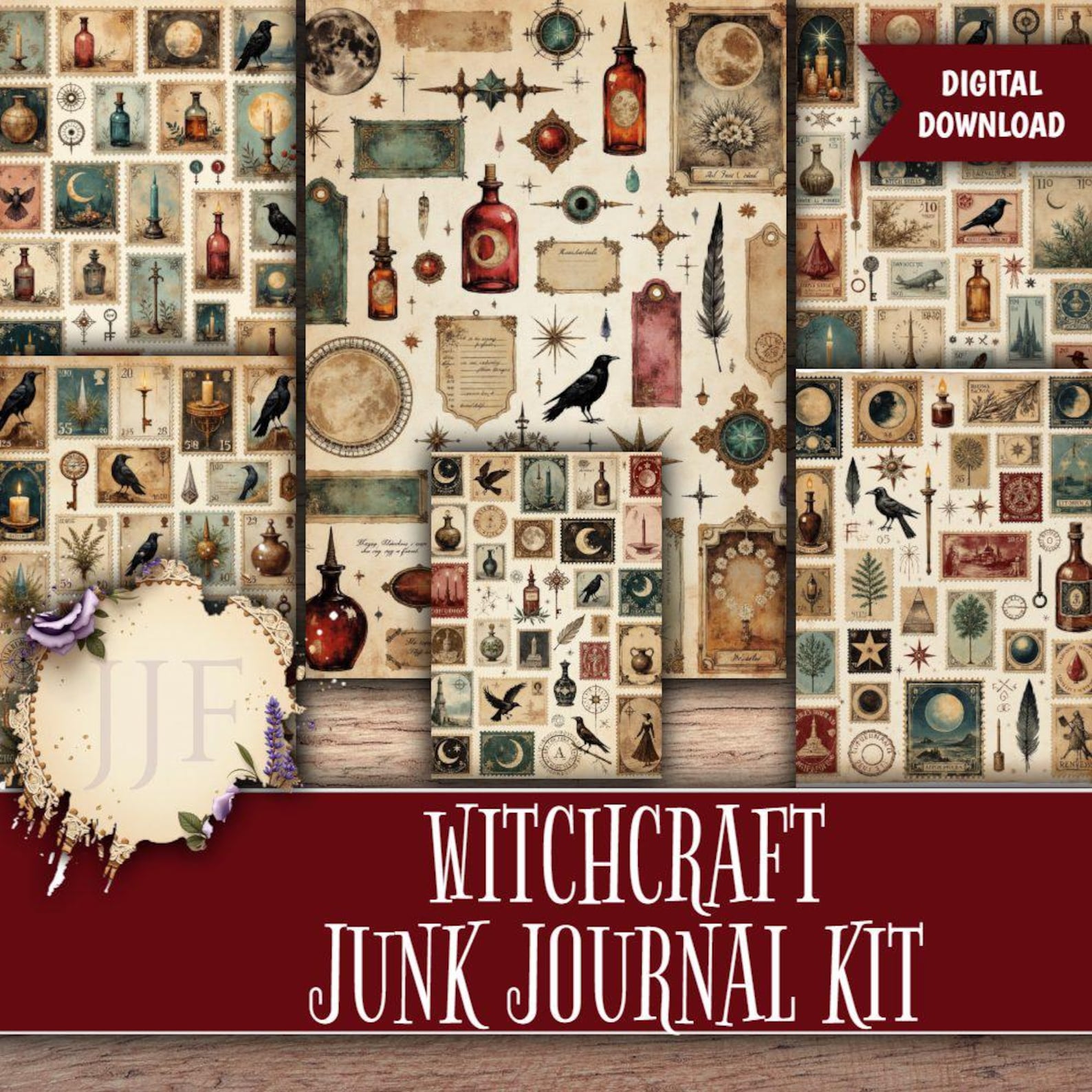 Witchcraft Junk Journal Kit | Grimoire Printable Pages, Moon Phase ...