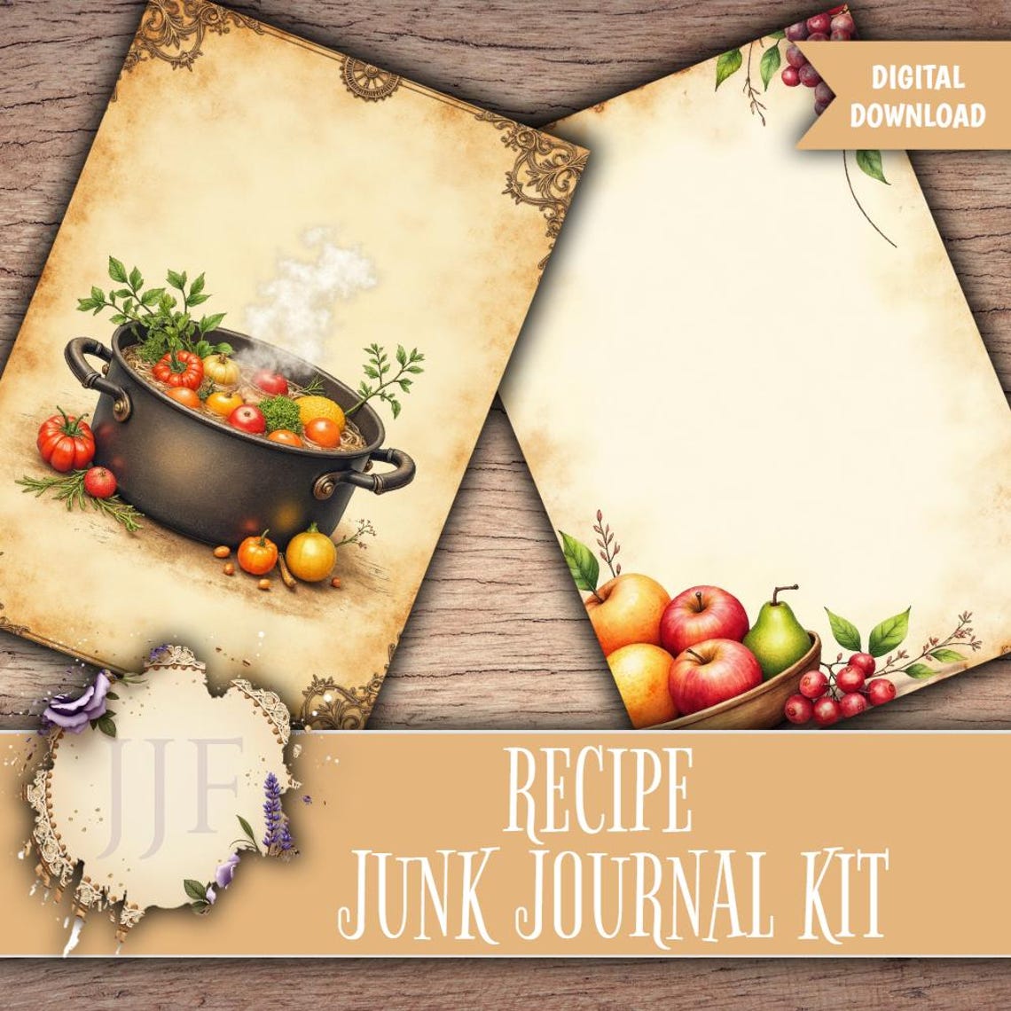 Recipe Junk Journal Kit | Printable Cooking Pages + Ephemera | Vintage ...