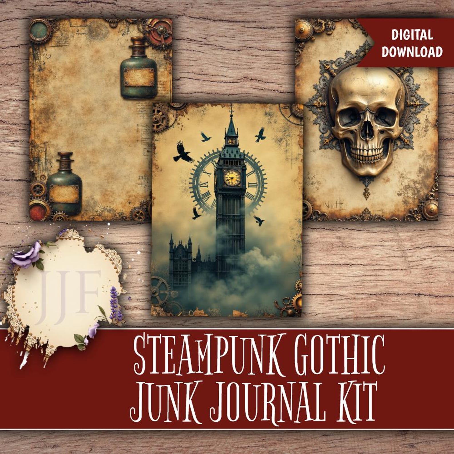 Steampunk Gothic Junk Journal Kit | Victorian Dark Academia Printable ...