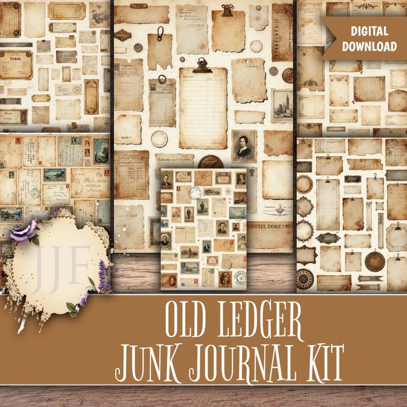 Old Ledger Junk Journal Printable Pages | Vintage Accounting Ephemera ...