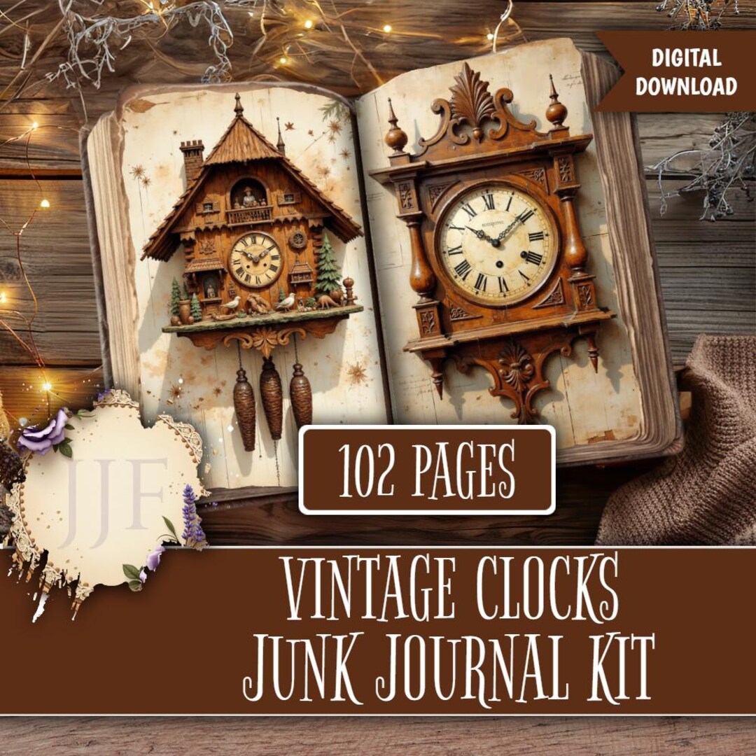 Vintage Clocks Junk Journal Kit | Antique Wooden & Cuckoo Clocks, Old ...