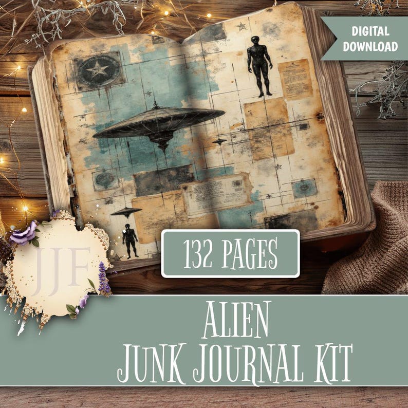 Alien Junk Journal Kit | UFO Printable Pages, Retro Sci Fi Ephemera ...