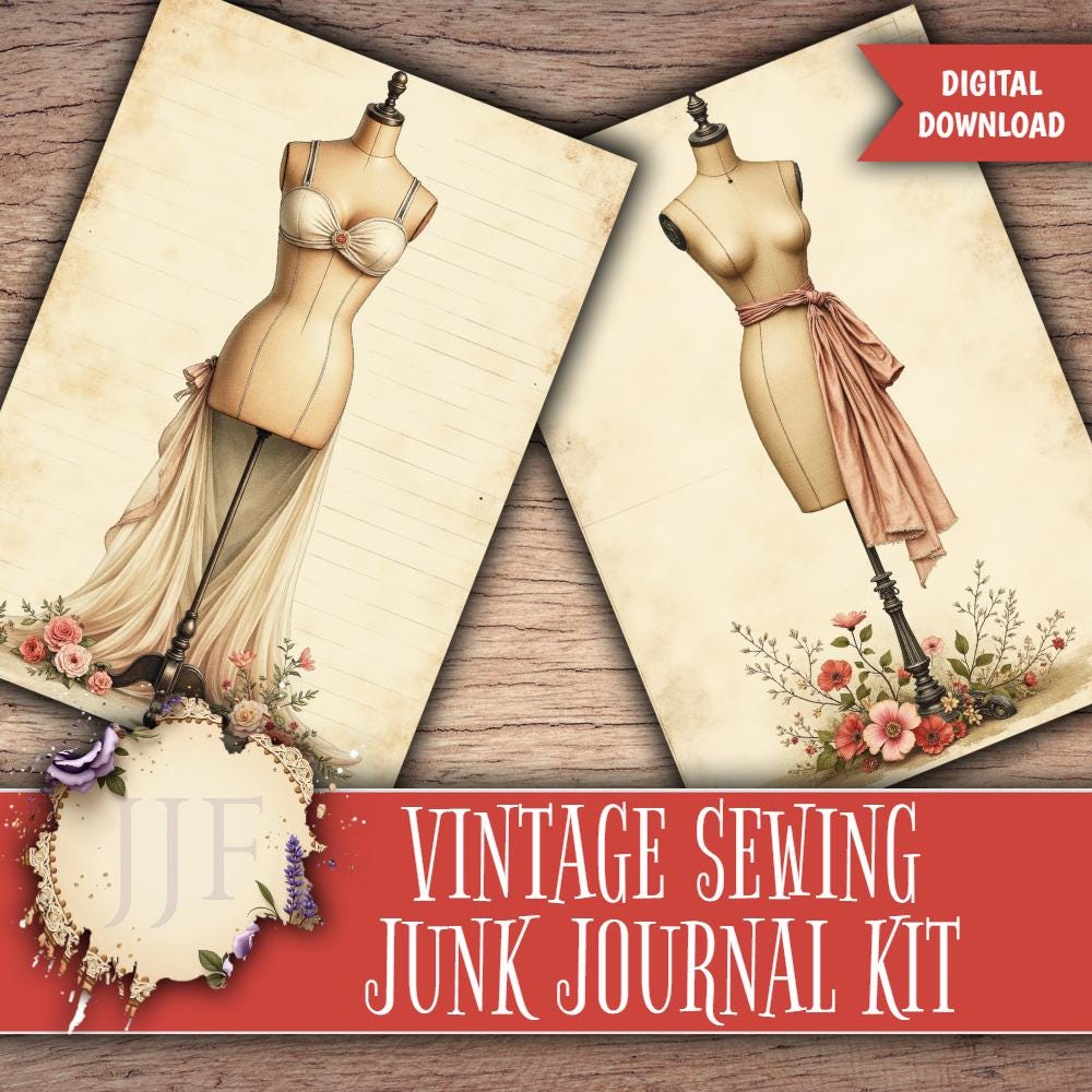 Vintage Sewing Junk Journal Kit | Printable Sewing Pages + Ephemera ...