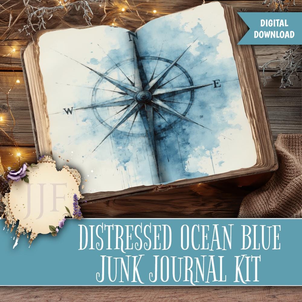 Distressed Ocean Blue Junk Journal Kit | Vintage Nautical Pages ...