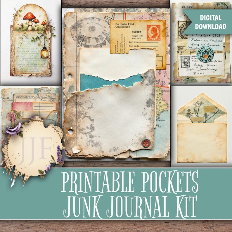 Junk Journal Pockets Printable Bundle | Vintage Collage Pockets | Junk ...
