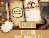Cookbook Junk Journal Kit Printable | Recipe Journal Pages + Ephemera, Vintage Kitchen & Food Stickers, Meal Planner, Recipe Cards