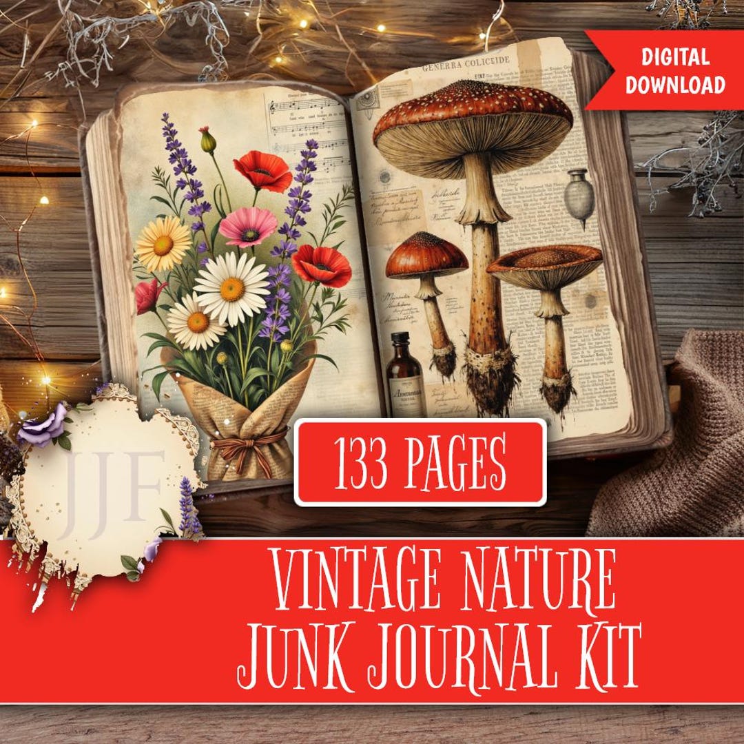 Vintage Nature Junk Journal Kit | Woodland Botanical Ephemera, Retro Field Notes Collage Pages ...
