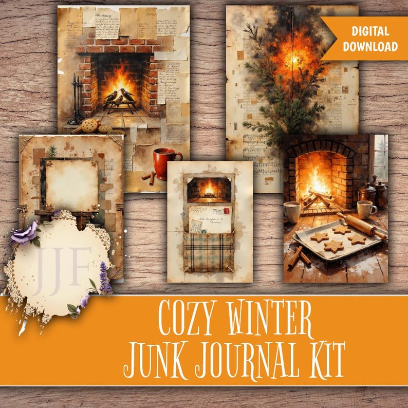 Cozy Winter Junk Journal Kit Printable | Cabin Fireplace Vintage ...