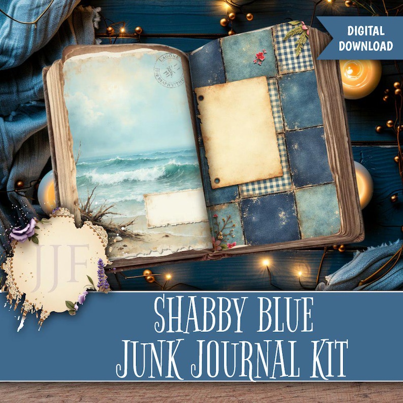 Blue Junk Journal Kit Printable | Vintage Shabby Chic Blue Journal ...