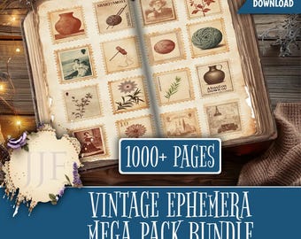 EPHEMERA MEGA BUNDLE | Junk Journal Tags, Antique Collage Pieces, Victorian Paper Ephemera Printable Pack