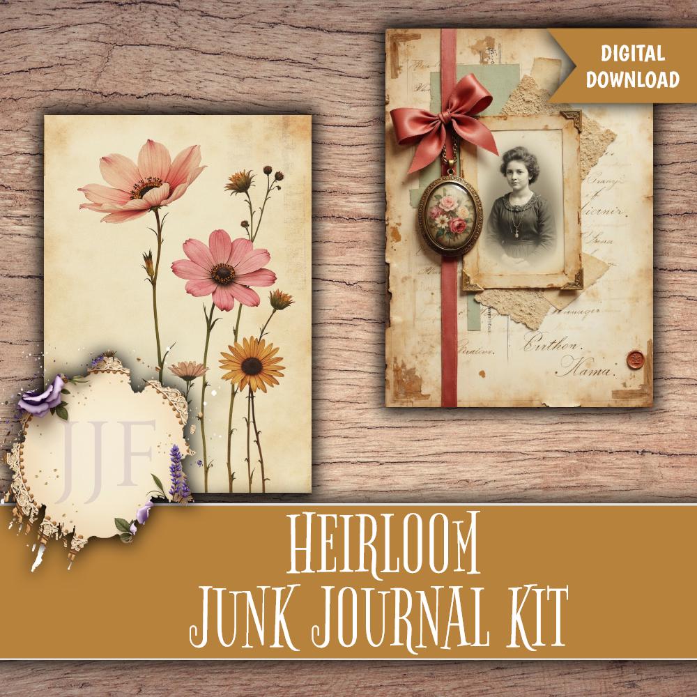 Heirloom Junk Journal Kit | Vintage Printable Pages + Ephemera Mega ...