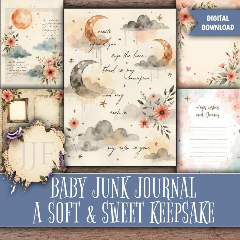 Digital Baby Journal Kit Printable | Baby Memory Book Pages & Ephemera | Soft Pastel New Baby Keepsake Journal image 4