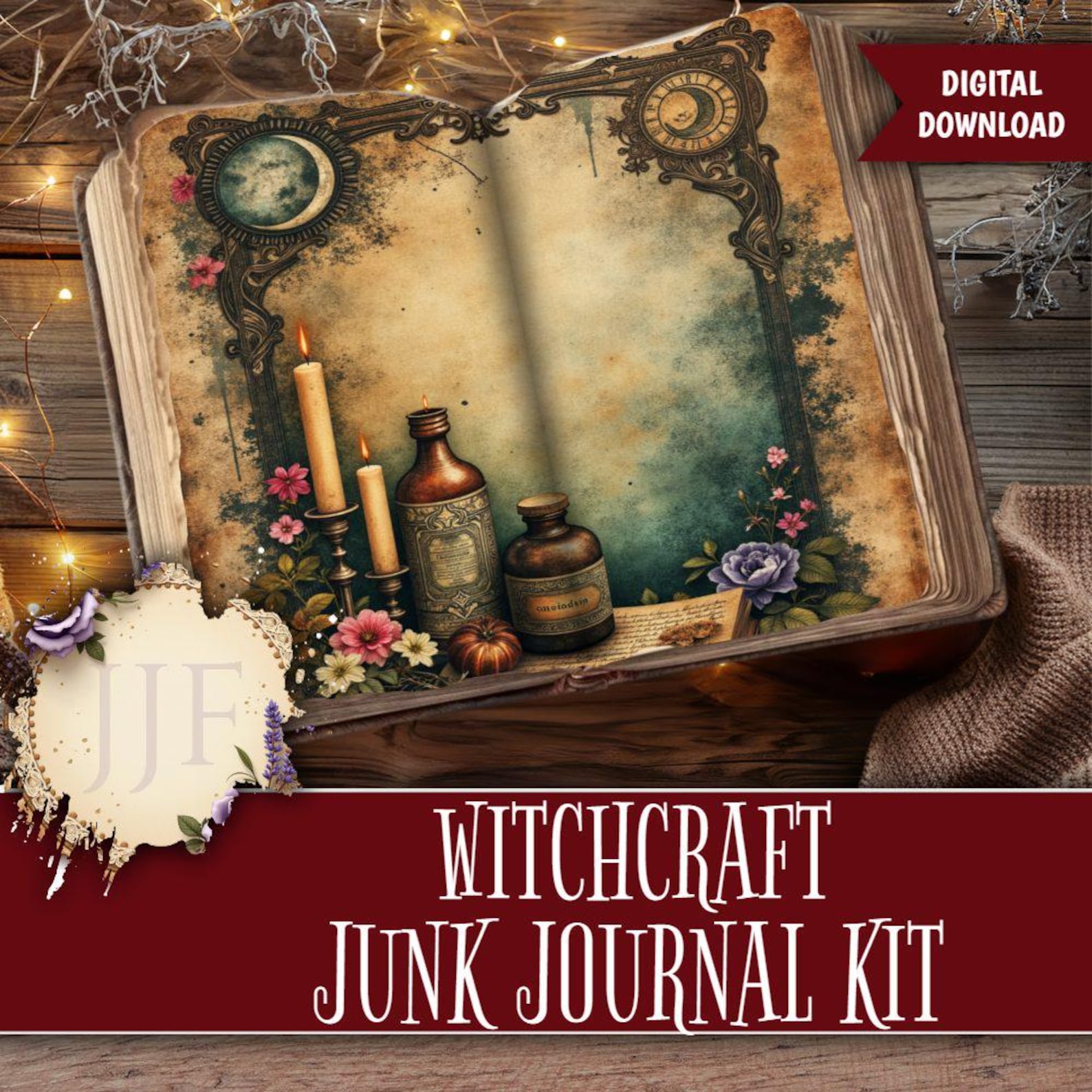 Witchcraft Junk Journal Kit | Grimoire Printable Pages, Moon Phase ...