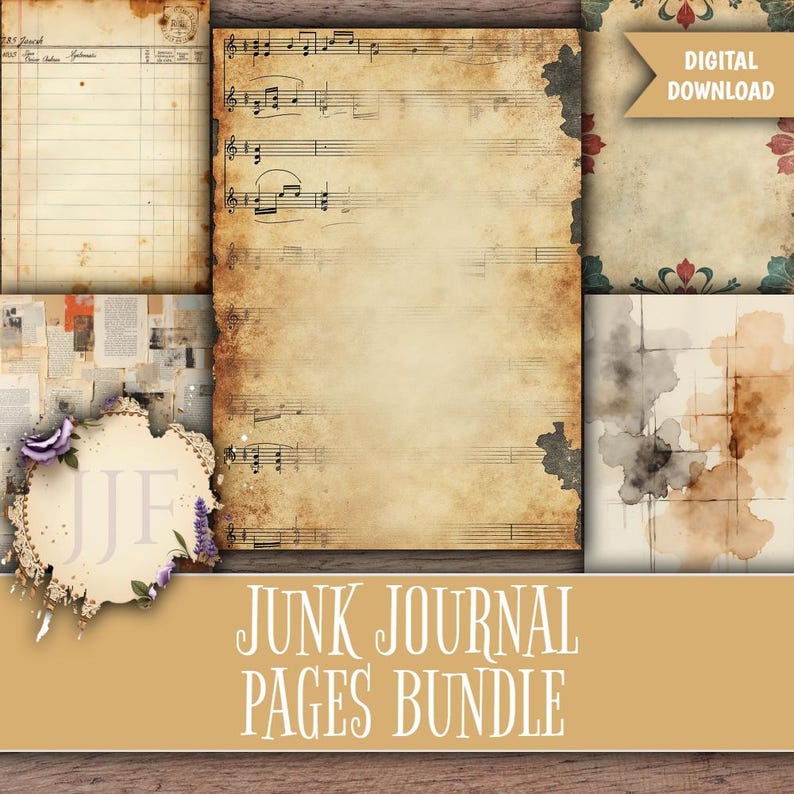 Grungy Junk Journal Pages Bundle | Vintage Background Papers, Textured ...