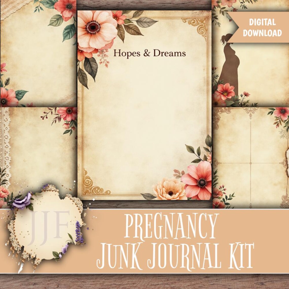 Pregnancy Junk Journal Kit | Printable Pregnancy Journal Pages &amp; Ephemera | Vintage Baby ...