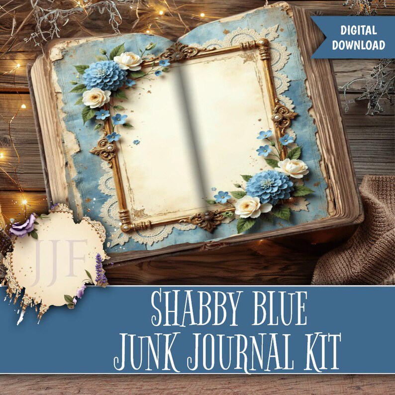Blue Junk Journal Kit Printable | Vintage Shabby Chic Blue Journal ...