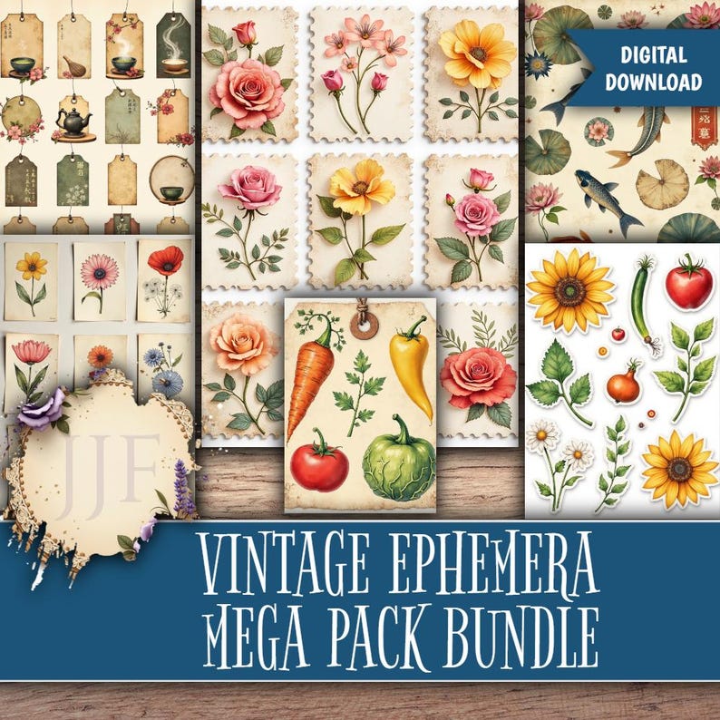 EPHEMERA MEGA BUNDLE | Junk Journal Tags, Antique Collage Pieces ...