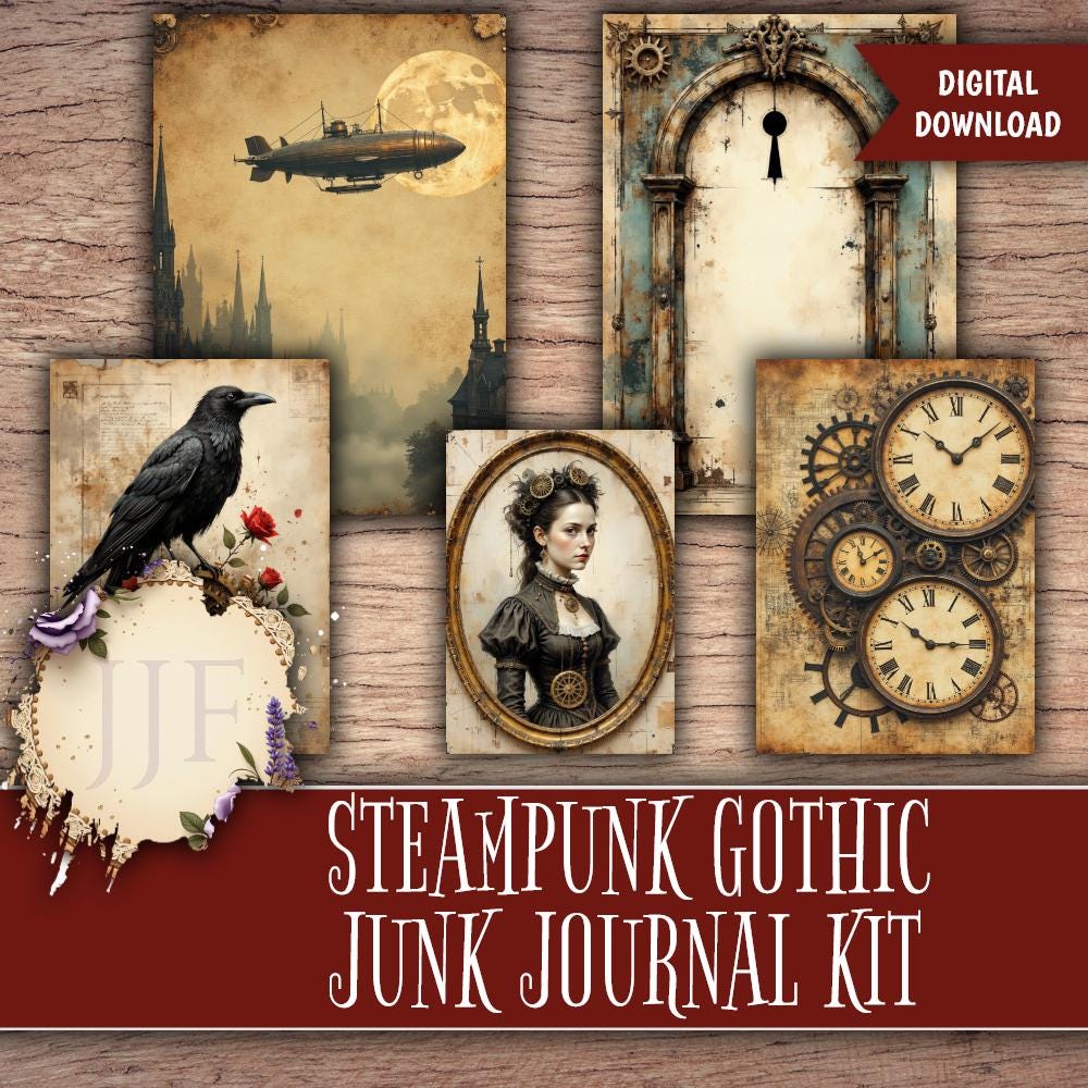 Steampunk Gothic Junk Journal Kit | Victorian Dark Academia Printable ...