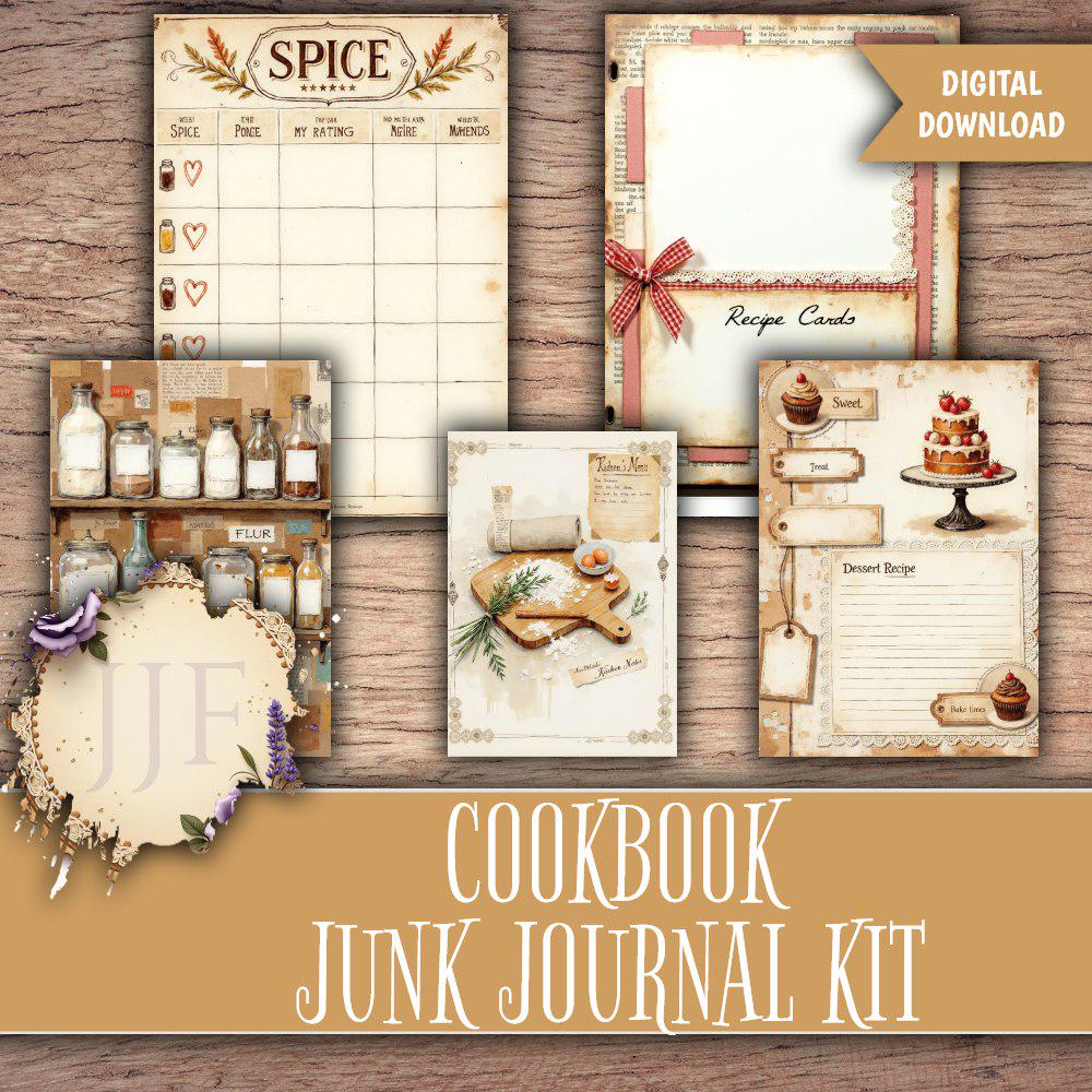 Cookbook Junk Journal Kit Printable | Recipe Journal Pages + Ephemera ...