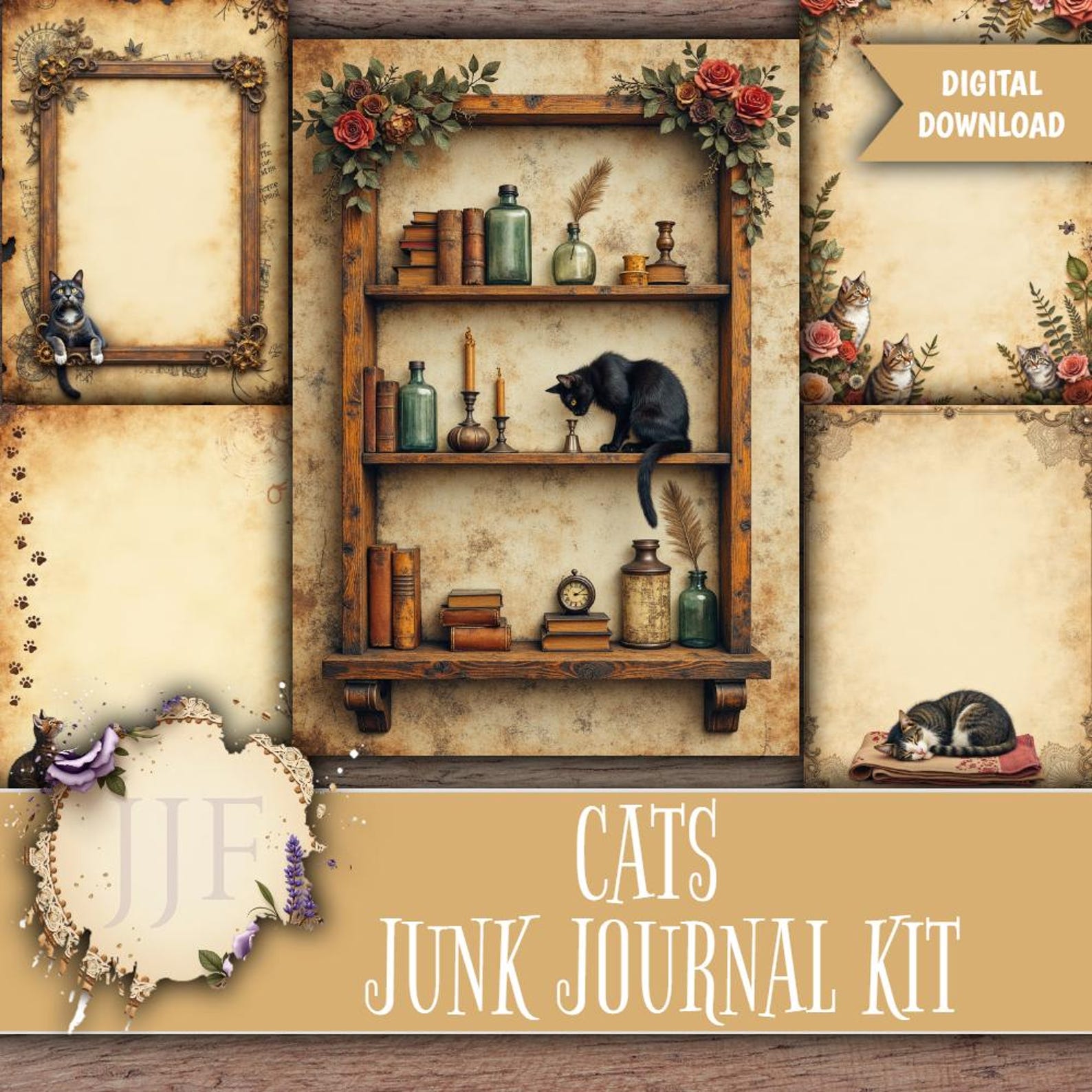 Rustic Cats Junk Journal Printable Kit | Vintage Cat Pages + Ephemera ...