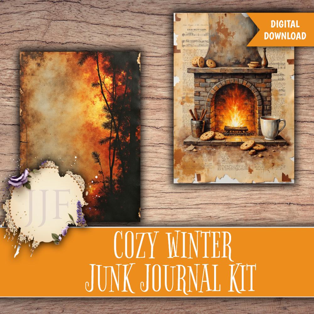 Cozy Winter Junk Journal Kit Printable | Cabin Fireplace Vintage ...