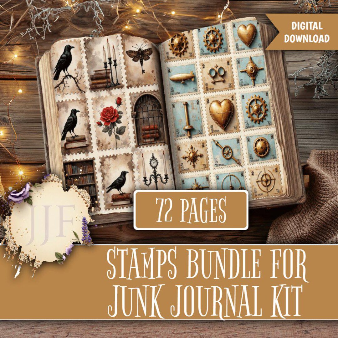 Junk Journal Stamps Pages Printable Bundle | Vintage Stamp Sheets ...