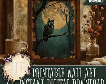 Vintage Owl Wall Art Set | Printable Owl Artwork • Rustic Botanical Owl Prints | Cottagecore Nature Decor | Digital Download