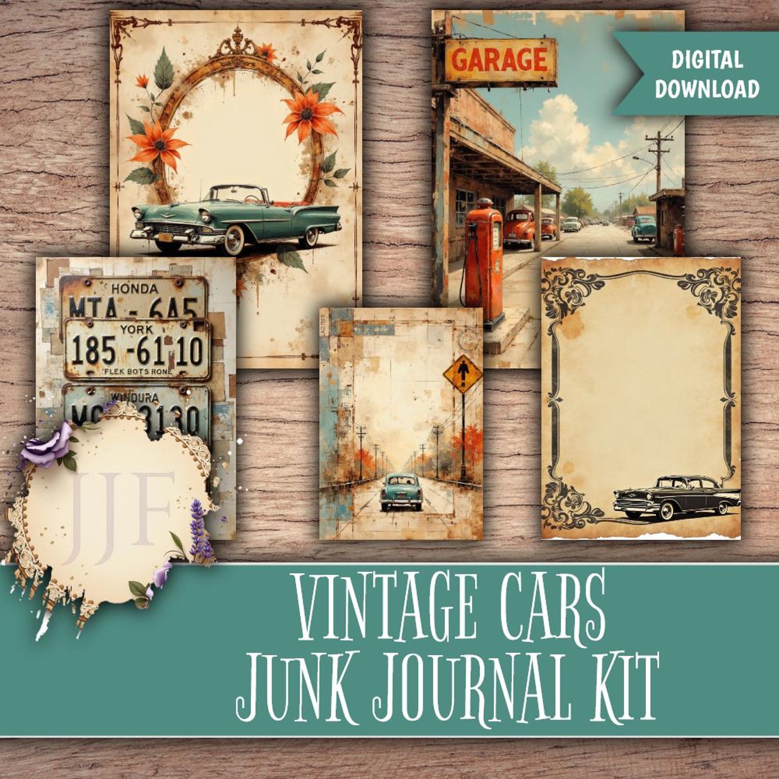Journal Sticker Cars Vintage Cars Junk Journal Kit | Classic Car Printable Pages + Ephemera ...